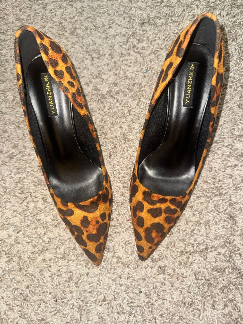 Leopard Print Pointed Toe Pumps in Brown/Black